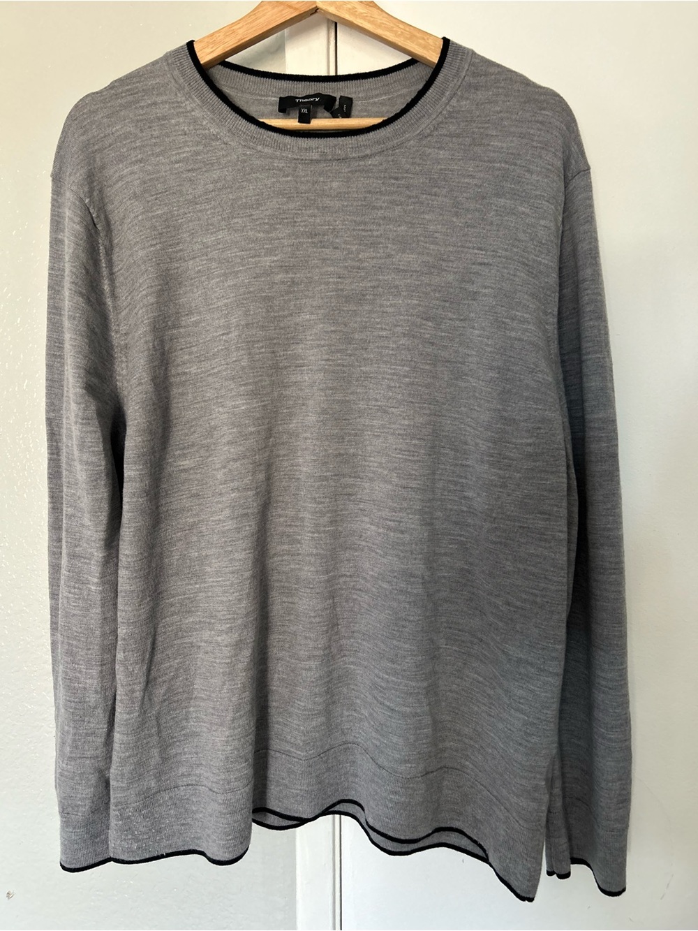 Theory Men's Gray Crewneck Sweater with Black Trim